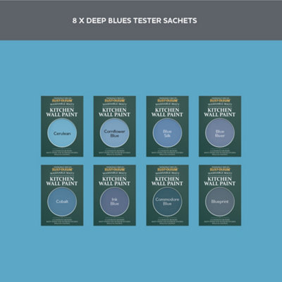 Rust-Oleum Blue Matt Kitchen Wall Paint Tester Samples - 10ml