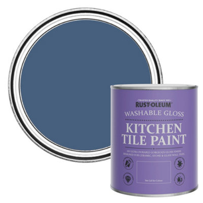 RustOleum Ink Blue Gloss Kitchen Tile Paint 750ml DIY at B&Q