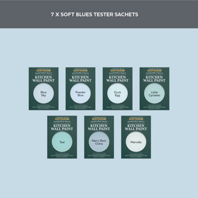 Rust-Oleum Light Blue Matt Kitchen Wall Paint Tester Samples - 10ml