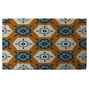 Rust orange background with gray, navy blue and beige (Bath Towel) / Default Title