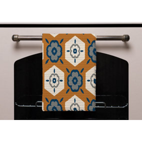 Rust orange background with gray, navy blue and beige (Kitchen Towel) / Default Title