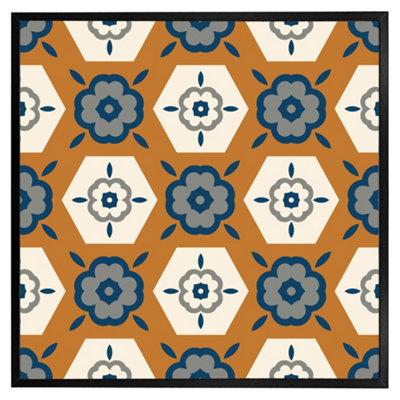 Rust orange background with gray, navy blue and beige (Picutre Frame) / 12x12" / Oak