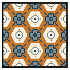 Rust orange background with gray, navy blue and beige (Picutre Frame) / 12x12" / Oak