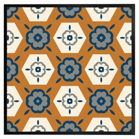 Rust orange background with gray, navy blue and beige (Picutre Frame) / 16x16" / Black
