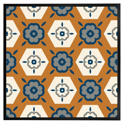 Rust orange background with gray, navy blue and beige (Picutre Frame) / 24x24" / White