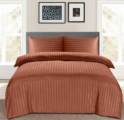 Rust/Orange Duvet Covet Set Single Double King Super King Size Bed Egyptian Stripe Quilt Covers With Pillowcase