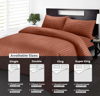 Rust/Orange Duvet Covet Set Single Double King Super King Size Bed Egyptian Stripe Quilt Covers With Pillowcase