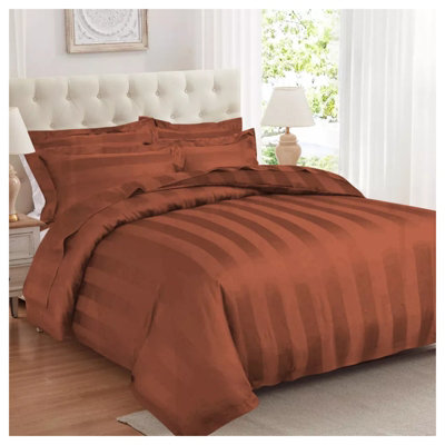 Rust/Orange Duvet Covet Set Single Double King Super King Size Bed Egyptian Stripe Quilt Covers With Pillowcase