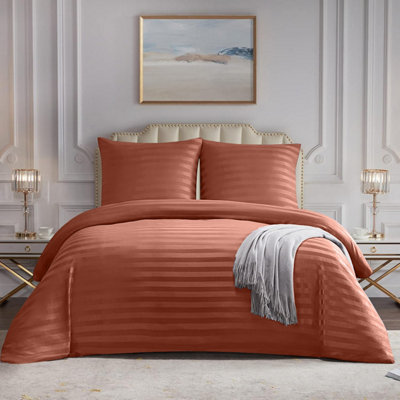 Rust/Orange Duvet Covet Set Single Double King Super King Size Bed Egyptian Stripe Quilt Covers With Pillowcase