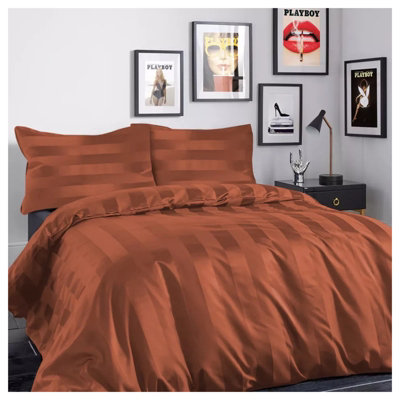 Rust/Orange Duvet Covet Set Single Double King Super King Size Bed Egyptian Stripe Quilt Covers With Pillowcase