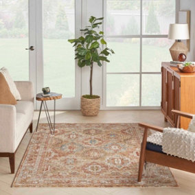 Rust Traditional Bordered Geometric Easy to clean Rug for Dining Room Bed Room and Living Room-119cm X 180cm