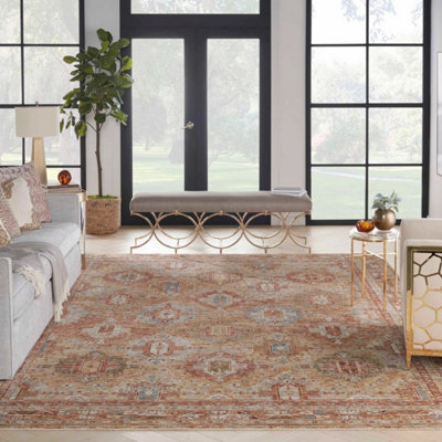 Rust Traditional Bordered Geometric Easy to clean Rug for Dining Room Bed Room and Living Room-160cm X 234cm - 3