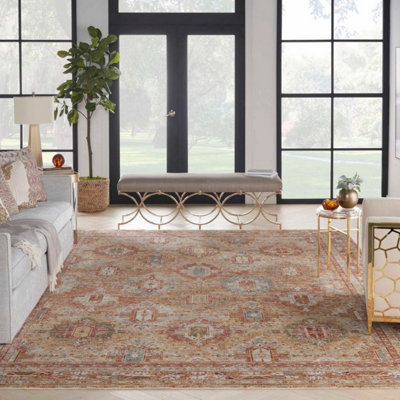 Rust Traditional Bordered Geometric Easy to clean Rug for Dining Room Bed Room and Living Room-160cm X 234cm
