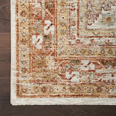 Rust Traditional Bordered Geometric Easy to clean Rug for Dining Room Bed Room and Living Room-160cm X 234cm - 5