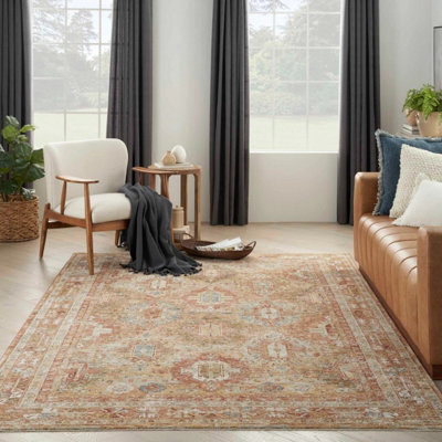 Rust Traditional Bordered Geometric Easy to clean Rug for Dining Room Bed Room and Living Room-69 X 310cm (Runner)