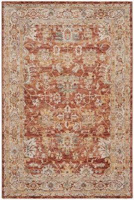 Rust Traditional Rug, 5mm Thick Anti-Shed Bordered Geometric Rug, Luxurious Persian Rug for Dining Room-119cm X 180cm