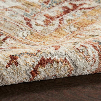 Rust Traditional Rug, 5mm Thick Anti-Shed Bordered Geometric Rug ...