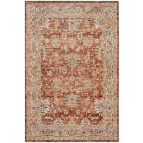 Rust Traditional Rug, 5mm Thick Anti-Shed Bordered Geometric Rug, Luxurious Persian Rug for Dining Room-69cm X 310cm (Runner)