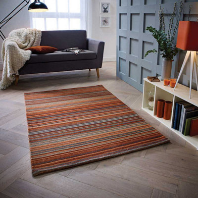 Rust Wool Handmade Modern Striped Easy to Clean Rug for Living Room and Bedroom-160cm X 230cm