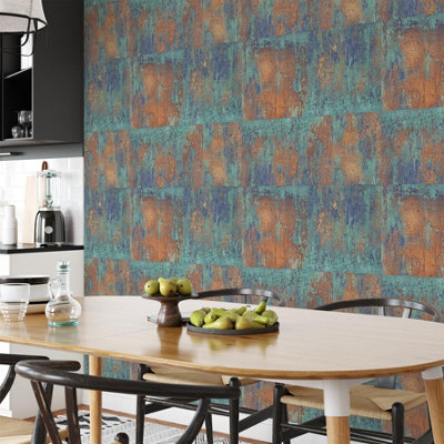 Rusted Panel Effect Wallpaper AS Creation Green Industrial Paste The ...