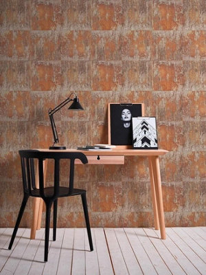 Rusted Panel Effect Wallpaper AS Creation Orange Industrial Paste The Wall Vinyl