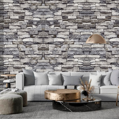 Rustic 3D Brick Wallpaper PVC Stone Vinyl Patterned Grey Wallpaper 950 cm