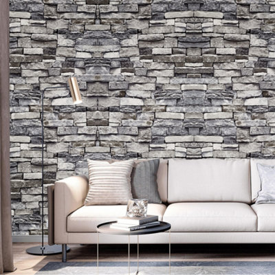 Rustic 3D Brick Wallpaper PVC Stone Vinyl Patterned Grey Wallpaper 950 cm