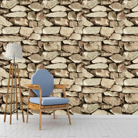 Rustic 3D Natural Stone Brick Effect Washable Wallpaper