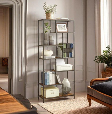 Rustic 6-Tier Geometric Bookcase and Industrial Display Shelf for ...