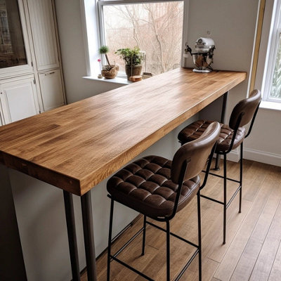 Rustic and Industrial Solid Oak Breakfast Bar - 120x60cm