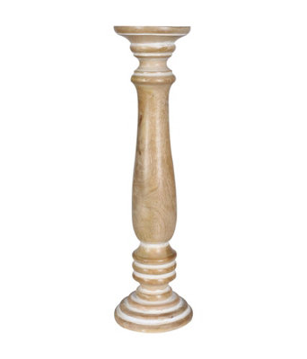 Rustic Antique Carved Wooden Pillar Church Candle Holder Beige, Extra Large 45cm High