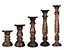Rustic Antique Carved Wooden Pillar Church Candle Holder Light Brown, Large 31cm High
