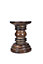 Rustic Antique Carved Wooden Pillar Church Candle Holder Light Brown, Small 13cm High
