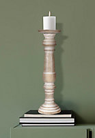 Rustic Antique Carved Wooden Pillar Church Candle Holder Natural, Large 31cm high