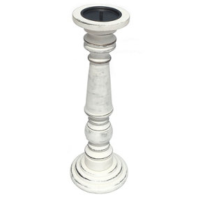 Rustic Antique Carved Wooden Pillar Church Candle Holder White Light, Extra Large 45cm High