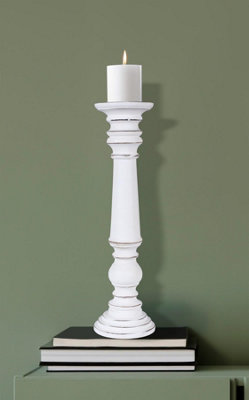 Rustic Antique Carved Wooden Pillar Church Candle Holder White Light, Large 31cm High