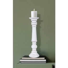 Rustic Antique Carved Wooden Pillar Church Candle Holder White Light, Large 31cm High