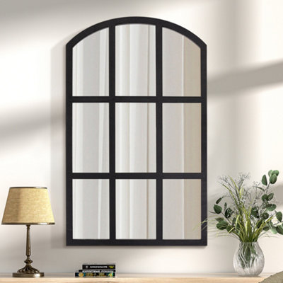 Rustic Arch Wall Mounted Wood Framed Indoor Window Pane Mirror Accent Mirror Wall Decor 50.8cm (W) x 83.8cm (H)