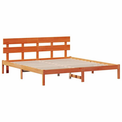 Rustic Bed Frame with Headboard Wax Brown 180x200 cm Solid Wood Pine