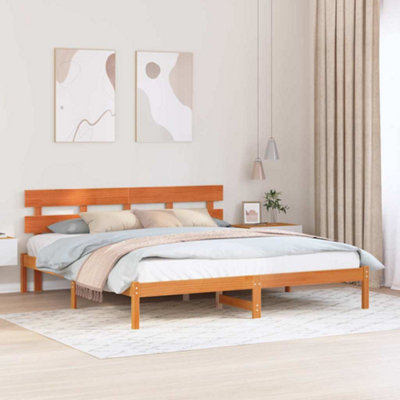 Rustic Bed Frame with Headboard Wax Brown 180x200 cm Solid Wood Pine