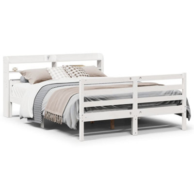 Rustic Bed Frame with Headboard without Mattress White 150x200 cm King Size
