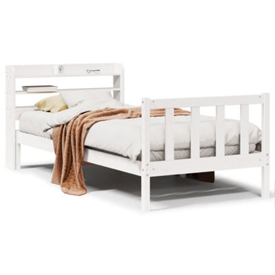 Rustic Bed Frame without Mattress White 75x190 cm Small Single Solid ...