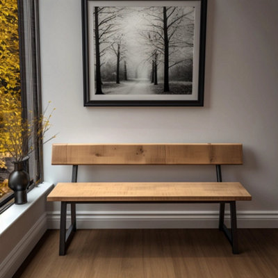 Rustic Bench with Back - Chunky Tri Legs - 110cm