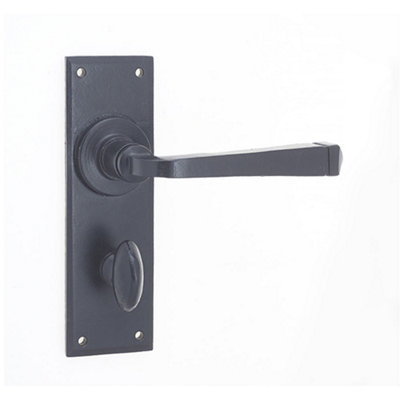 Rustic Black Bathroom Door Handle with Backplate - Interior Lever on Backplate