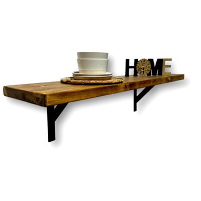 Rustic Breakfast Bar Wall Mounted Industrial 30cm Solid Wood BT01 (Tudor Oak, 110cm (1.1m)