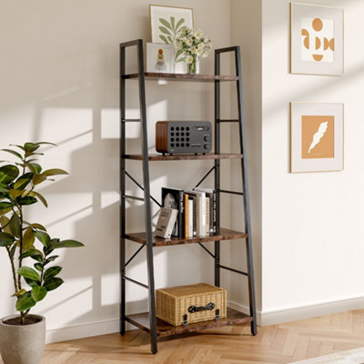 Rustic Brown 4-Tier Ladder Shelf Freestanding Bookshelf for Living Room Office