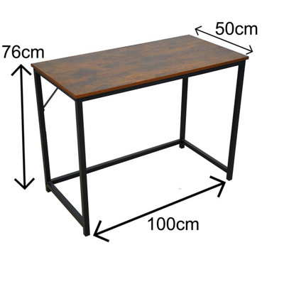Rustic Brown Desk with Black Coated Metal Frame - Versatile Gaming Desk, and Dressing Table for Home and Office