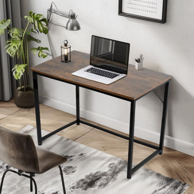 Rustic Brown Desk with Black Coated Metal Frame - Versatile Gaming Desk, and Dressing Table for Home and Office