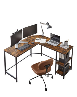Rustic Brown L-Shaped Computer Desk with Storage Shelves 138x138 cm