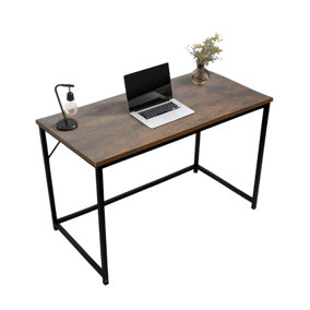 Rustic Brown Large Desk with Black Coated Metal Frame - Versatile Gaming Desk, and Dressing Table for Home and Office